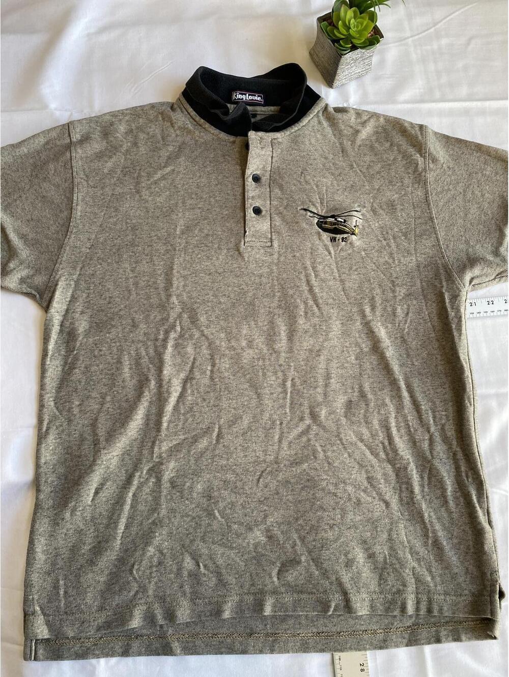 King Louie Men’s Tan Polo Shirt Helicopter Embroidery Large